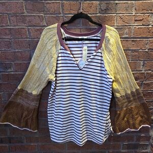 Umgee Sweater Sleeve Striped Top